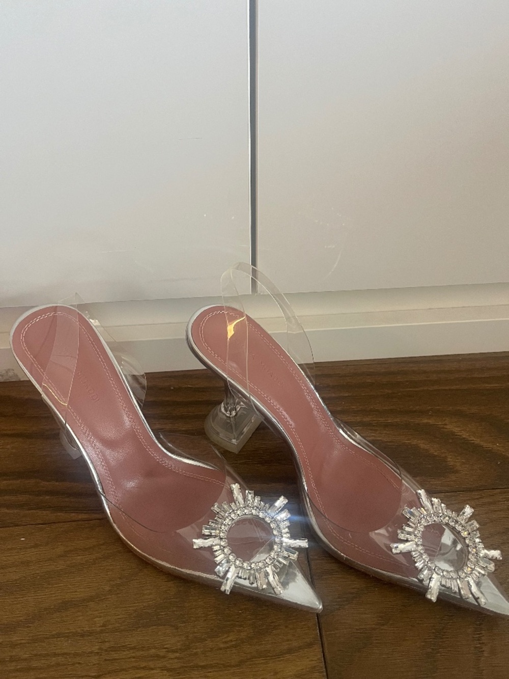 Amina Muaddi PVC + Crystal Slingbacks